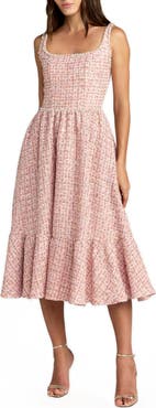 Mac Duggal Pearl Embellished Sleeveless Boucle Midi Dress