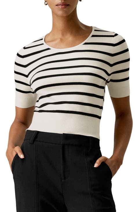 Silk Striped Cropped Knit Top