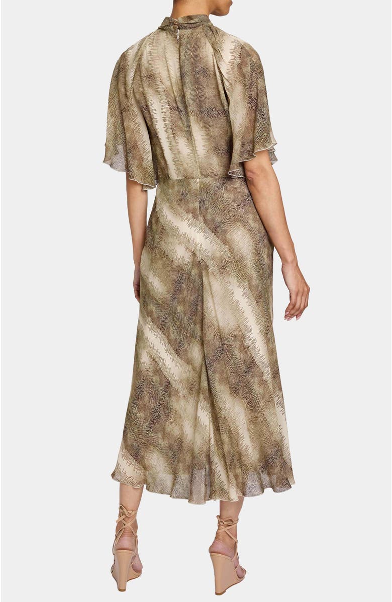Santorelli Niki Mock Neck Midi Dress in Printed Georgette, Alternate, color, Sahara