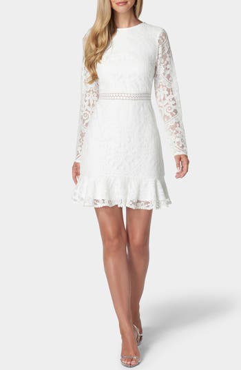 Shop Bebe Lace Long Sleeve Dress In White