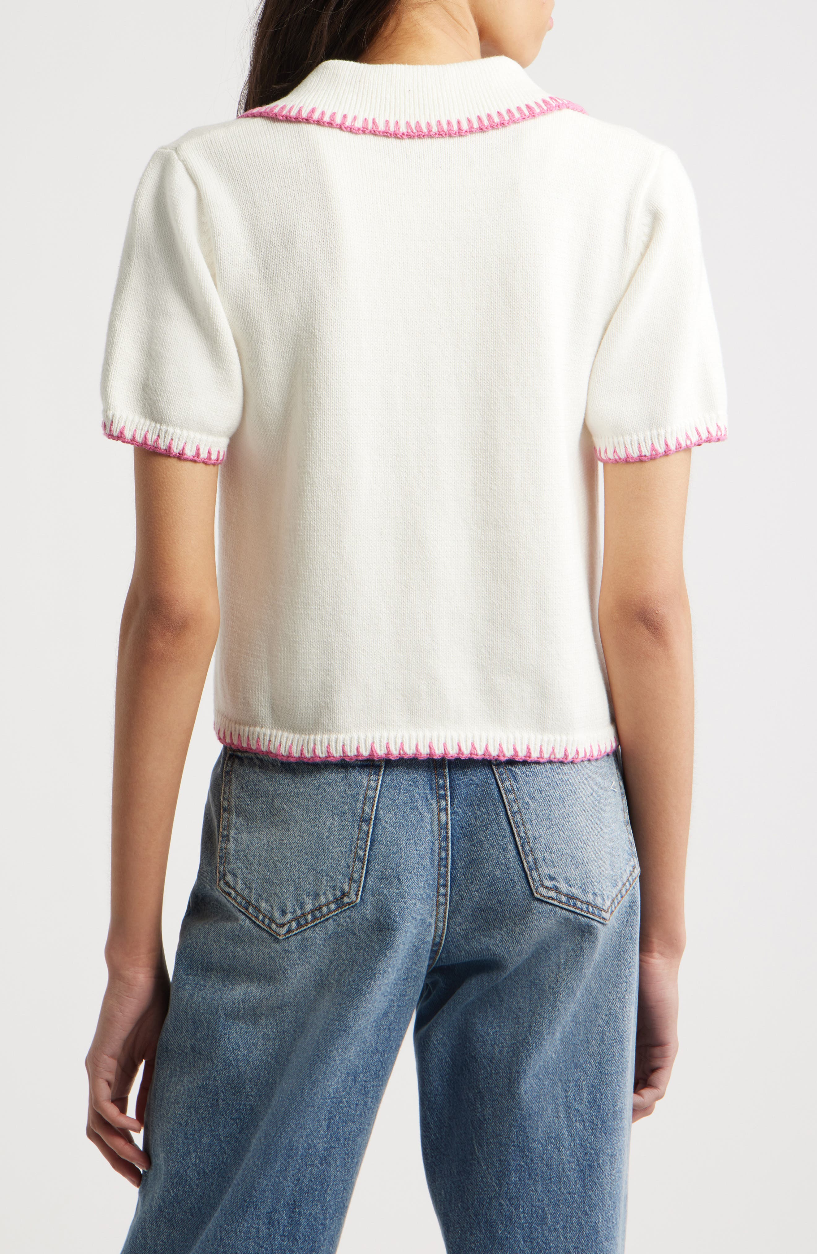 Maliah Blanket Stitch Cotton Polo Sweater - image 2