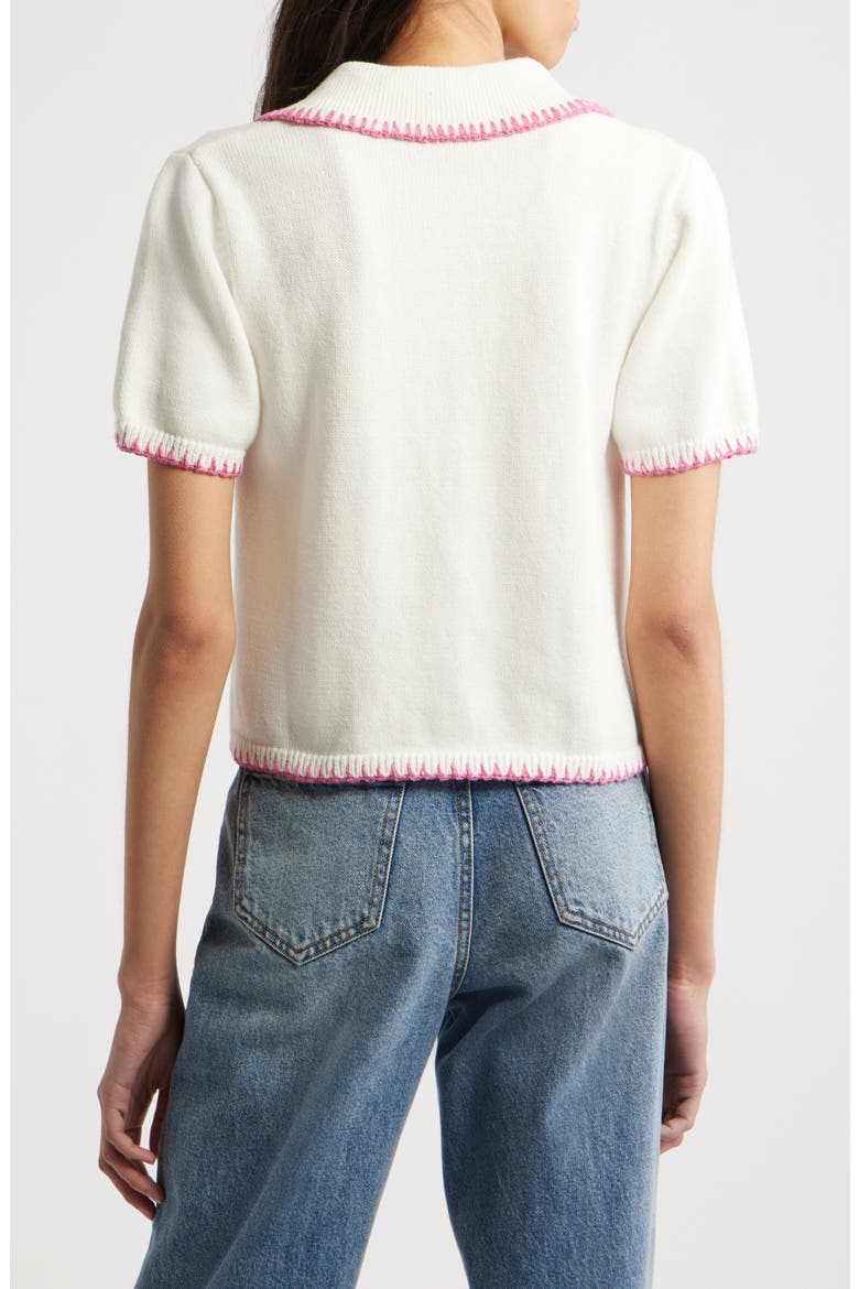 Maliah Blanket Stitch Cotton Polo Sweater, Alternate, color, IVORY HIBISCUS