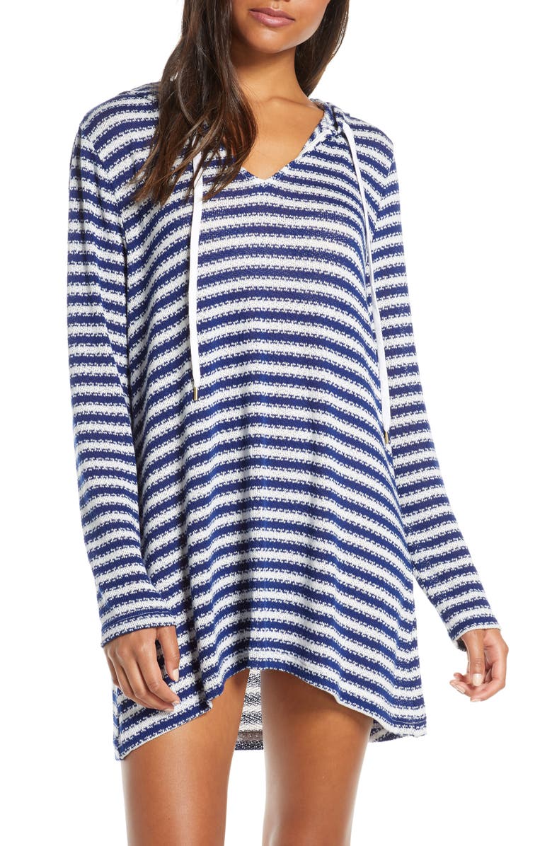 La Blanca Slouchy Hooded Sweater Cover-Up Tunic, Main, color, Midnight