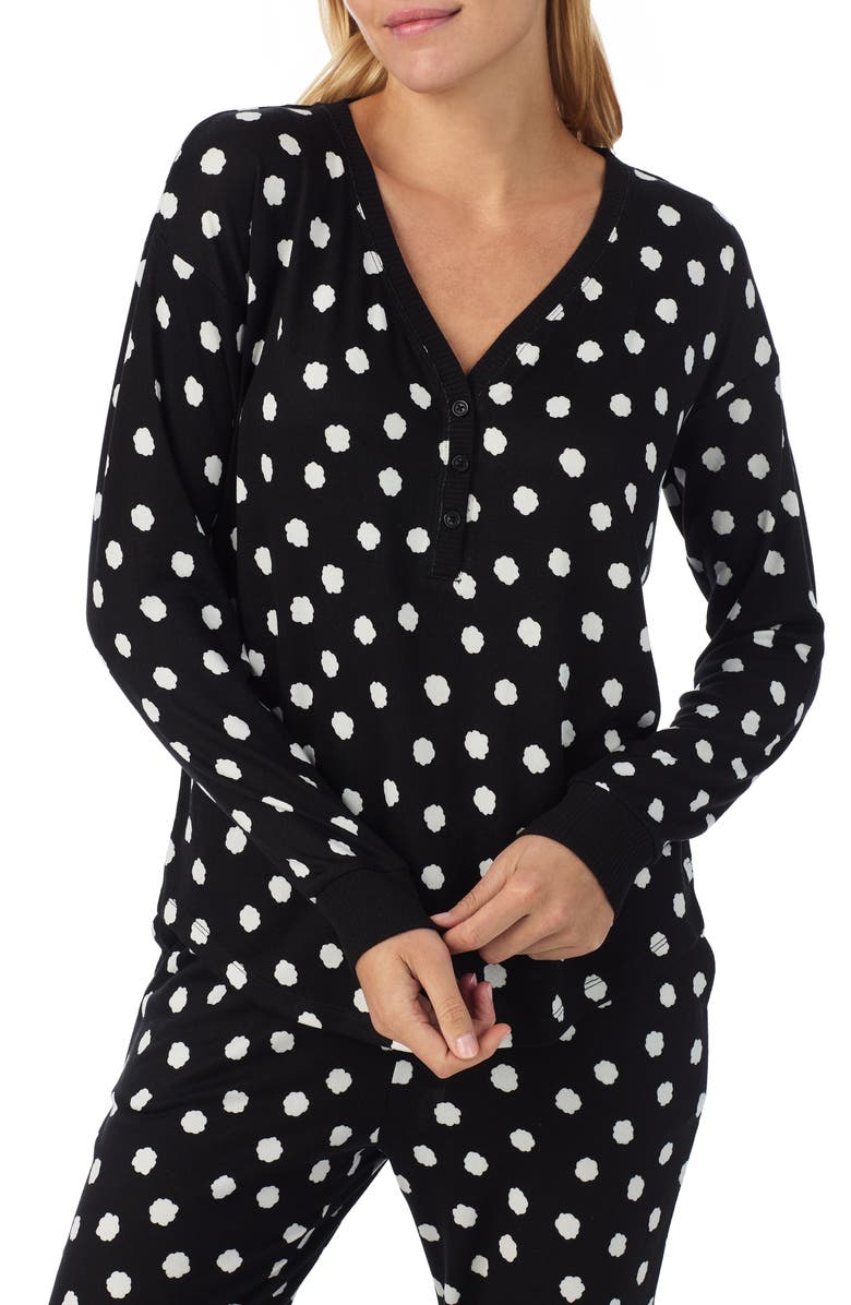 Kate Spade New York print henley pajamas, Alternate, color, Black Ivory Dot