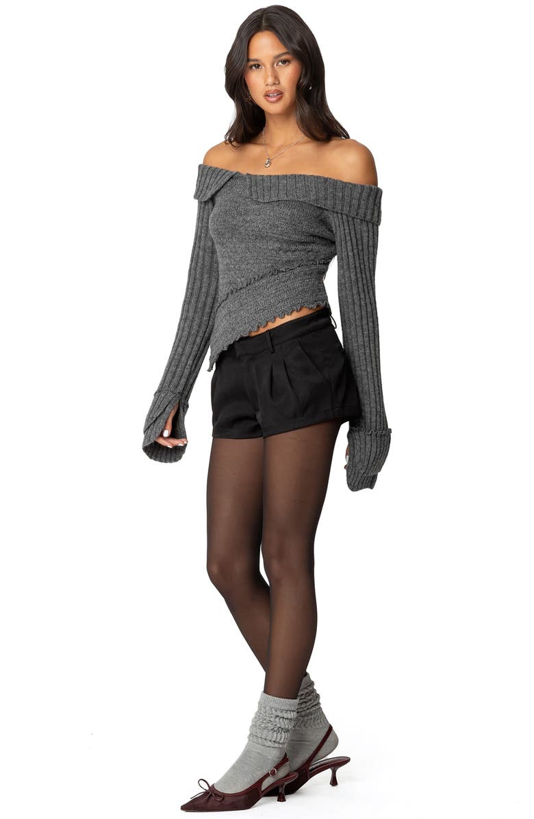 EDIKTED Mikkie Asymmetric Foldover Sweater, Alternate, color, Dark-Gray