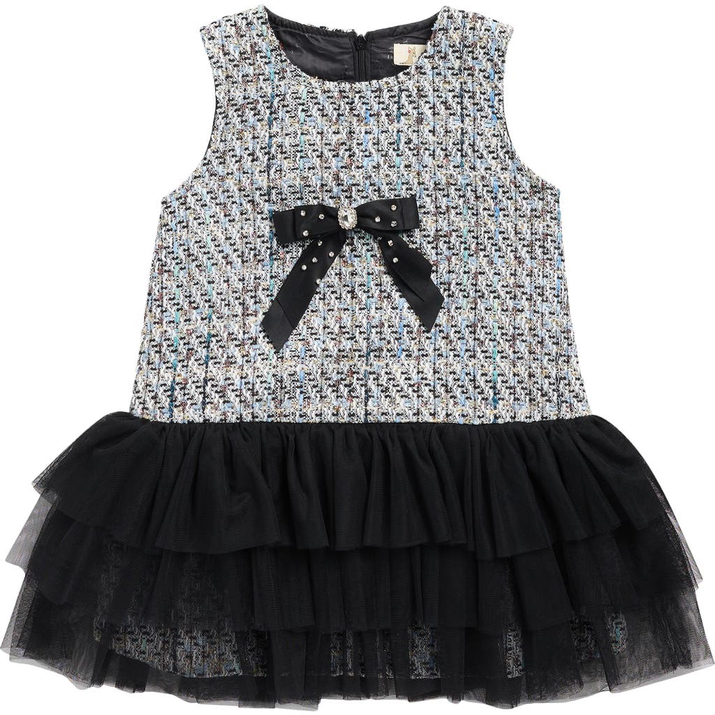 Doe A Dear Kids' Crystal Embellished Bow Brooch Tweed Dress In Multi