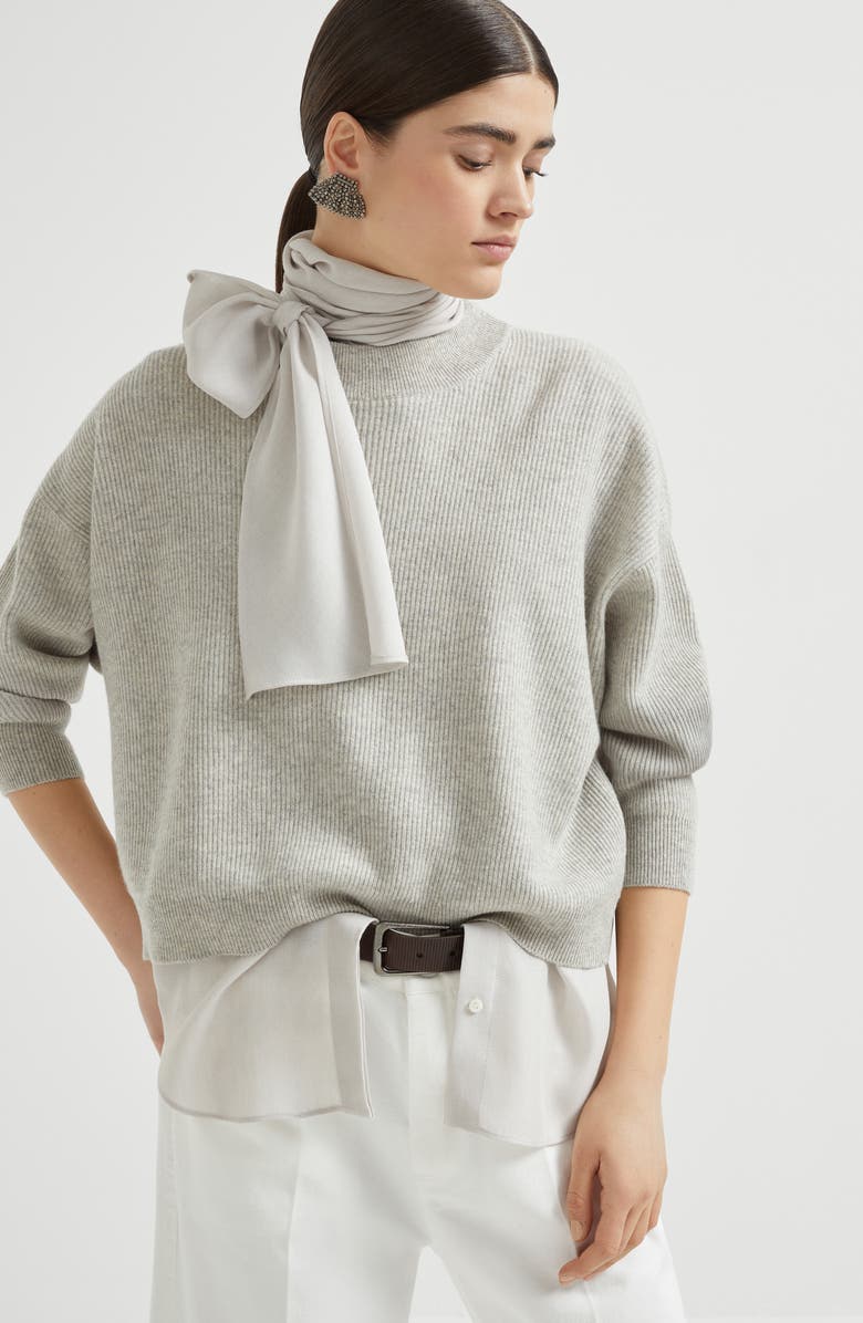 Brunello Cucinelli Cashmere sweater with blouse, Alternate, color, Grey