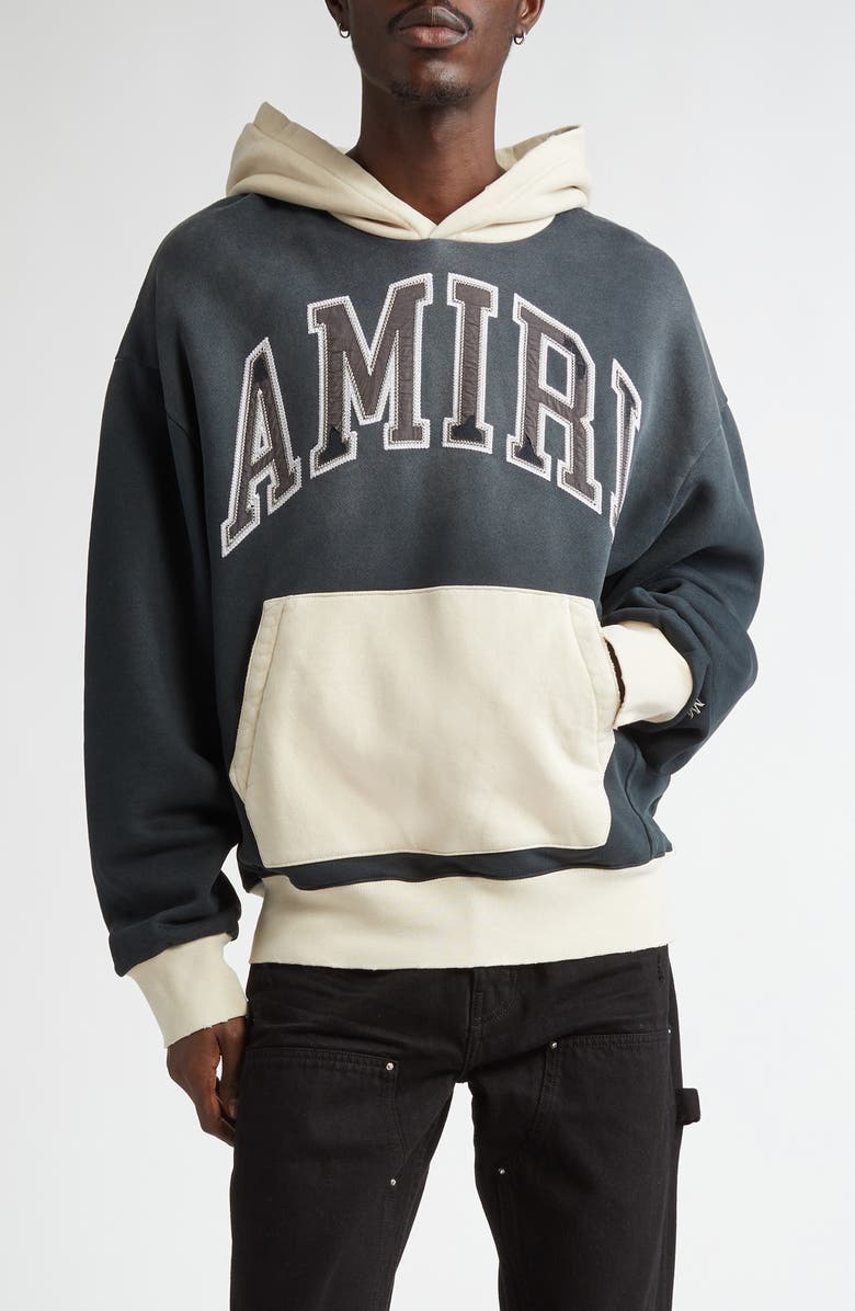 AMIRI Oversize Logo Colorblock Cotton Hoodie, Main, color, Black