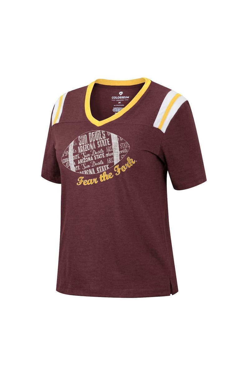 COLOSSEUM Women's Colosseum Heathered Maroon Arizona State Sun Devils 15 Min Early Football V-Neck T-Shirt, Alternate, color, 