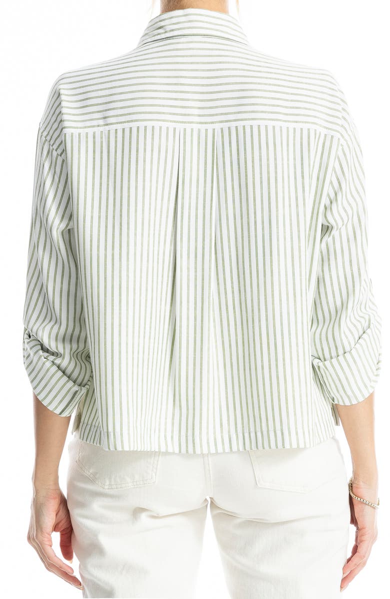 Grid Print Roll Sleeve Popover Shirt