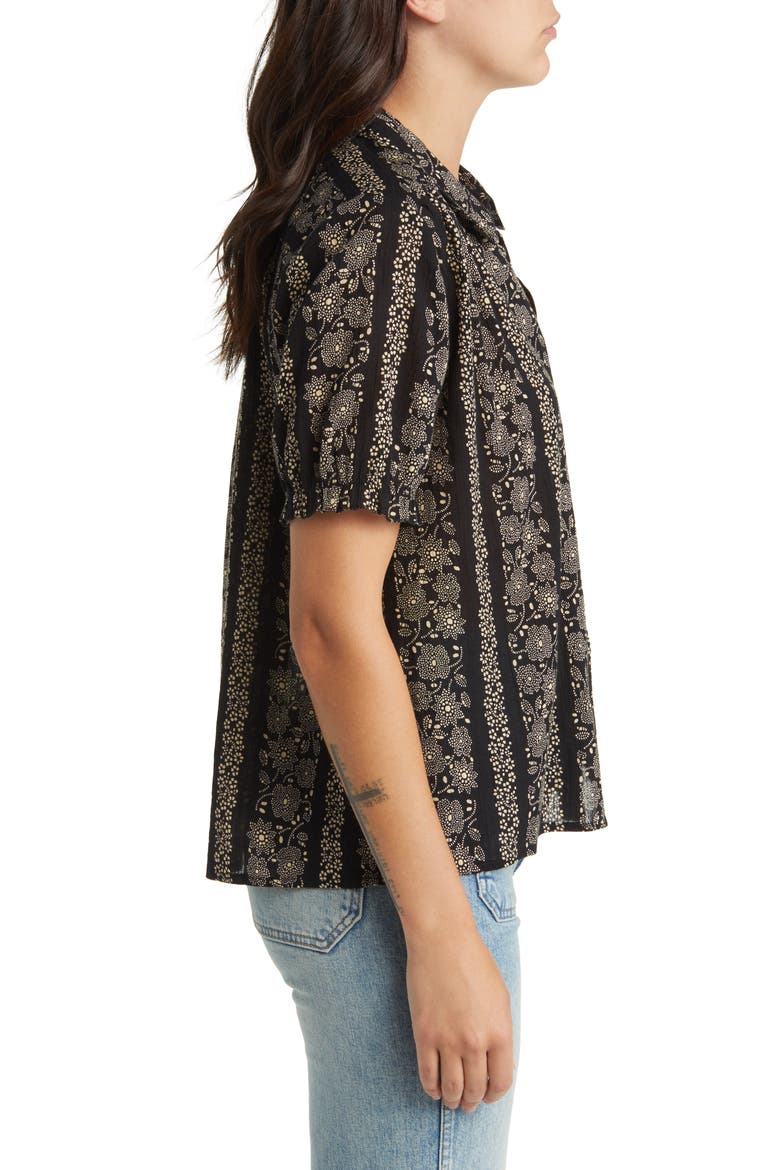 The Kerchief Short Sleeve Cotton Button-Up Shirt, Alternate, color, BLACK /CREAM TOKEN FLORAL