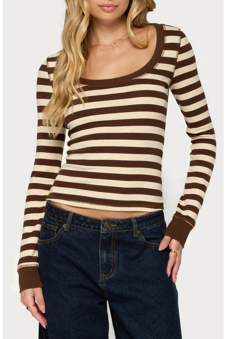 Rainey Striped Long Sleeve Top, Main, color, BROWN-AND-CREAM
