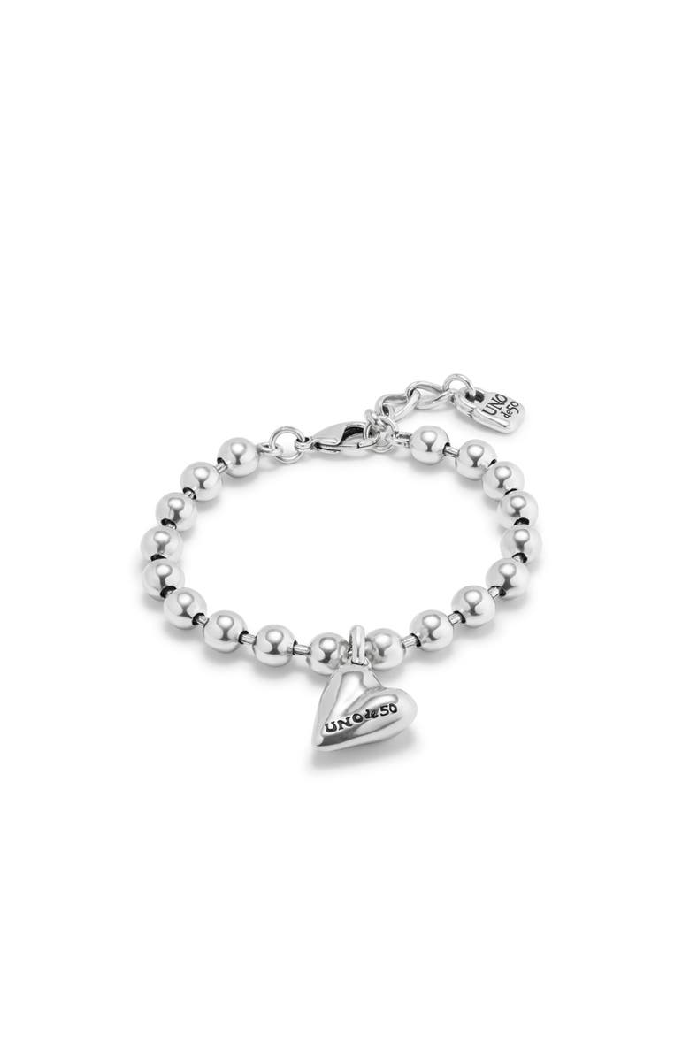 UNODE50 Sterling silver-plated beaded bracelet with a heart charm, Main, color, Silver