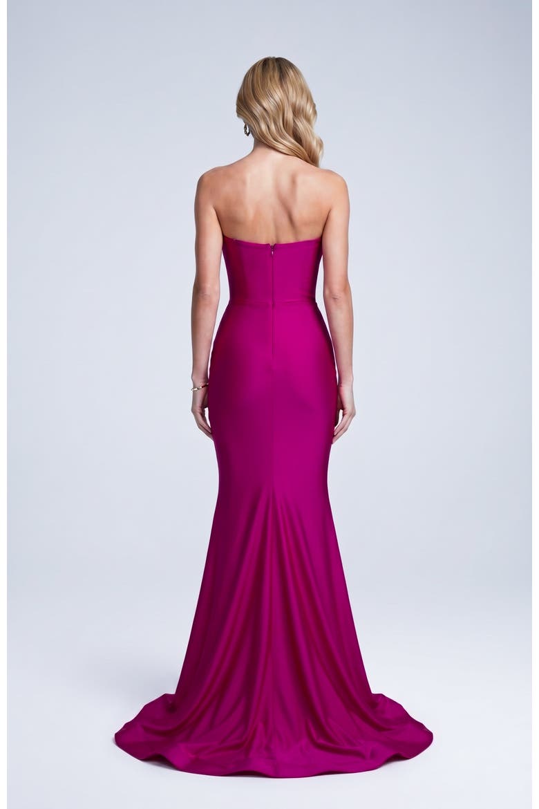 Strapless Layered Tulip Bodice Mermaid Evening Gown, Alternate, color, Magenta
