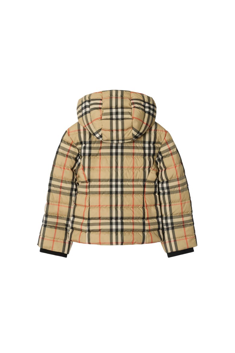 Check Hooded Puffer Jacket, Alternate, color, Sand beige
