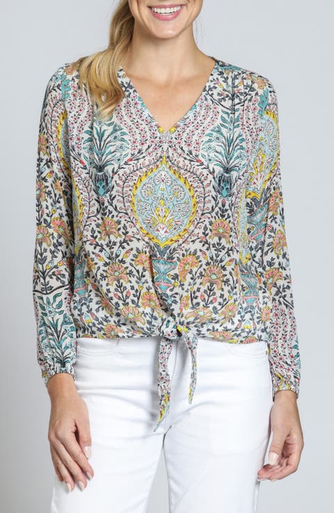 Print Tie Front Top