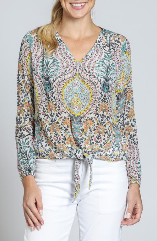 Apny Print Tie Front Top In Green Multi