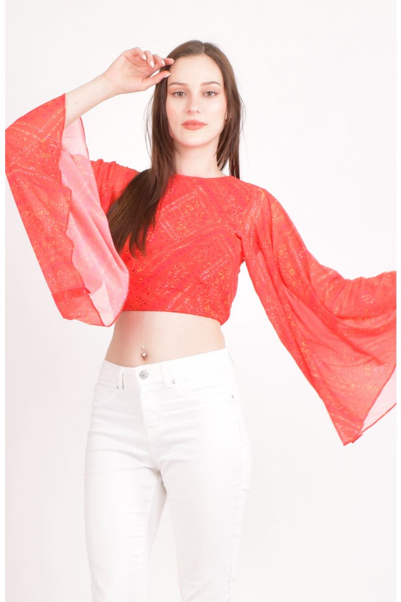 Eva Red Bell Sleeves Crop Top, Main, color, Red