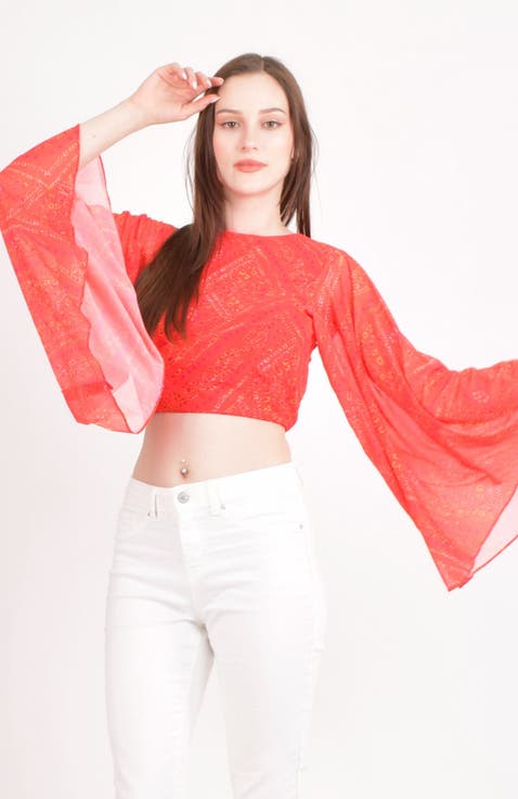 Eva Red Bell Sleeves Crop Top