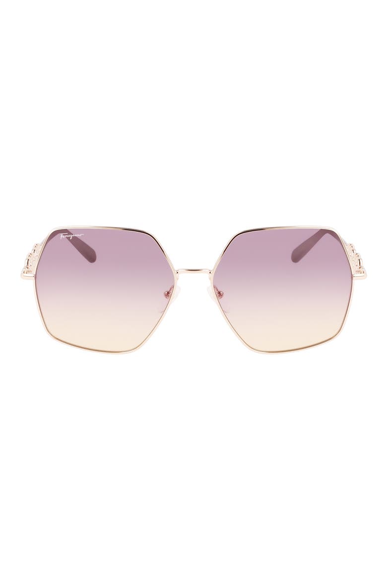 Gancini 61mm Gradient Rectangular Sunglasses, Main, color, ROSE GOLD/BORDEAUX