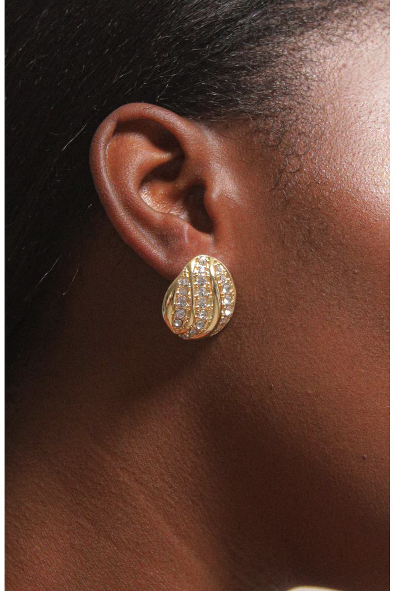 Twerti Pave Midi Studs In Gold & Crystals, Alternate, color, Gold