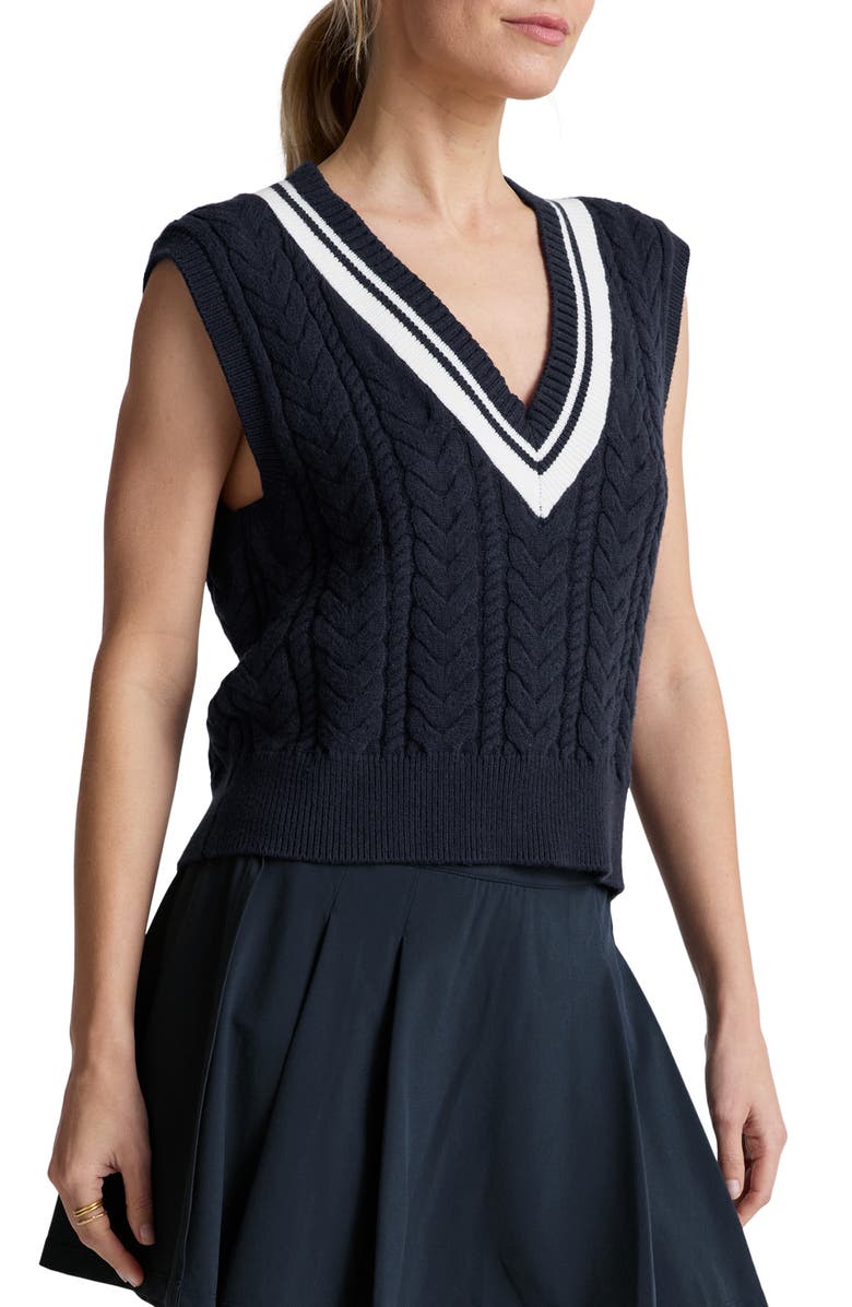Beyond Yoga Cable Tipped Sweater Vest, Alternate, color, Nocturnal Navy