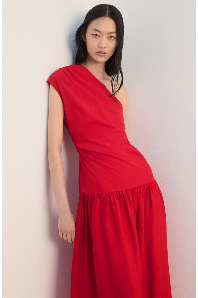 One-Shoulder Drop Waist Cocktail Dress, Alternate, color, RED