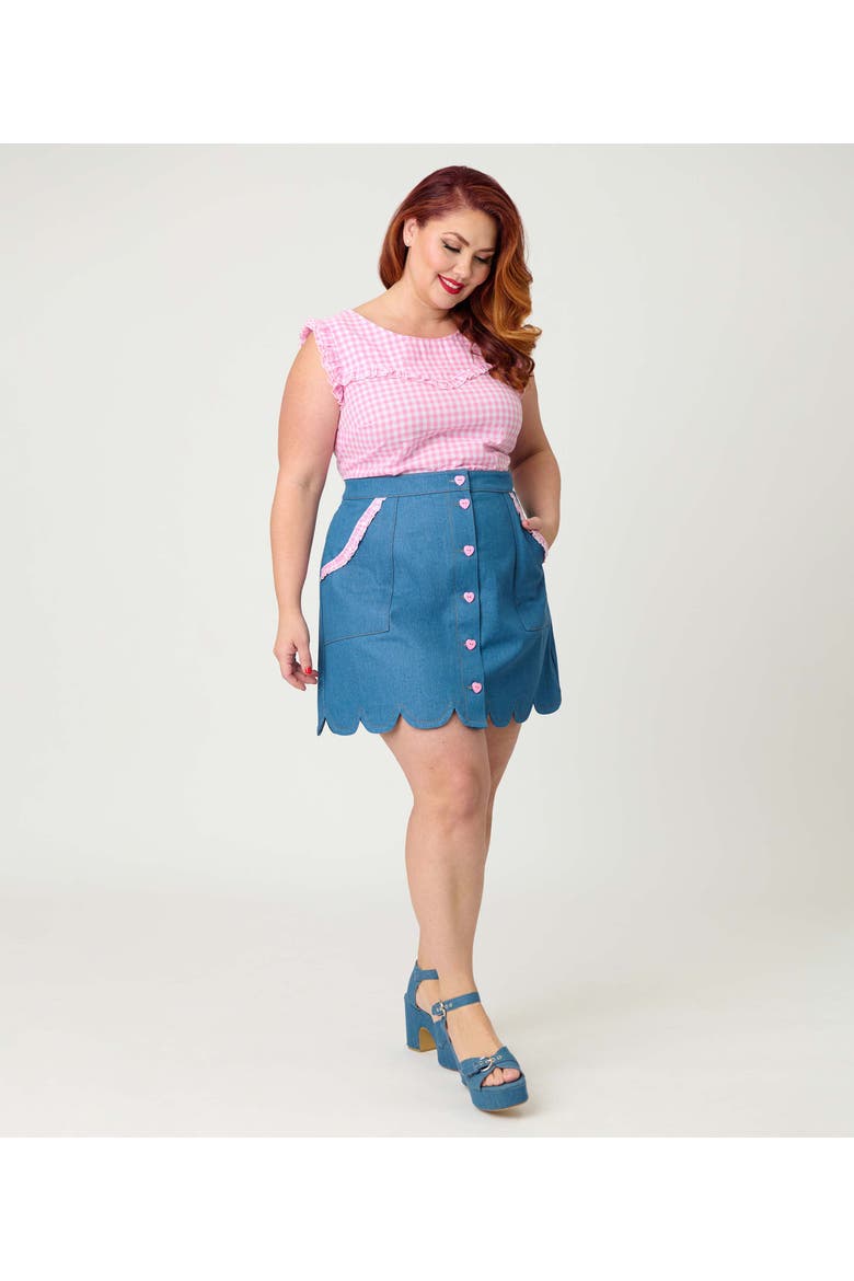 Plus Size Scallop Hem Mini Skirt, Main, color, Blue & Pink Gingham