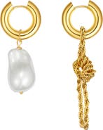 Classicharms Unique Asymmetrical Rope Chain Baroque Pearl Drop Earrings