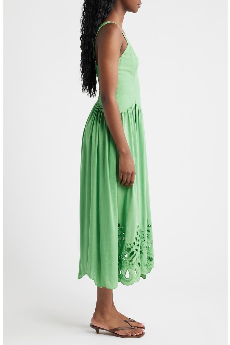 Eyelet Drop Waist Cotton & Linen Sundress, Alternate, color, GREEN