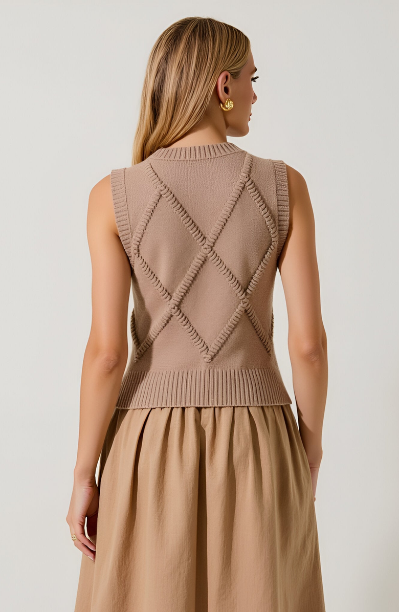 Modenaire Sleeveless Knit Dress with Diamond Texture and Flared Skirt, Alternate, color, 