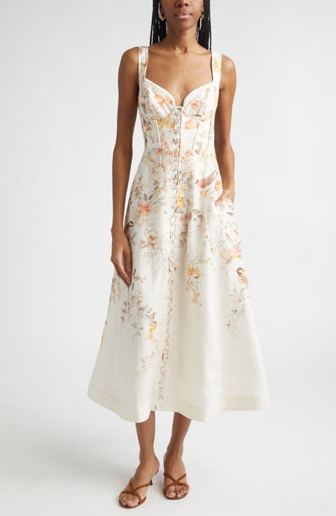 Zimmermann Luna Buttoned Linen Picnic Midi Dress