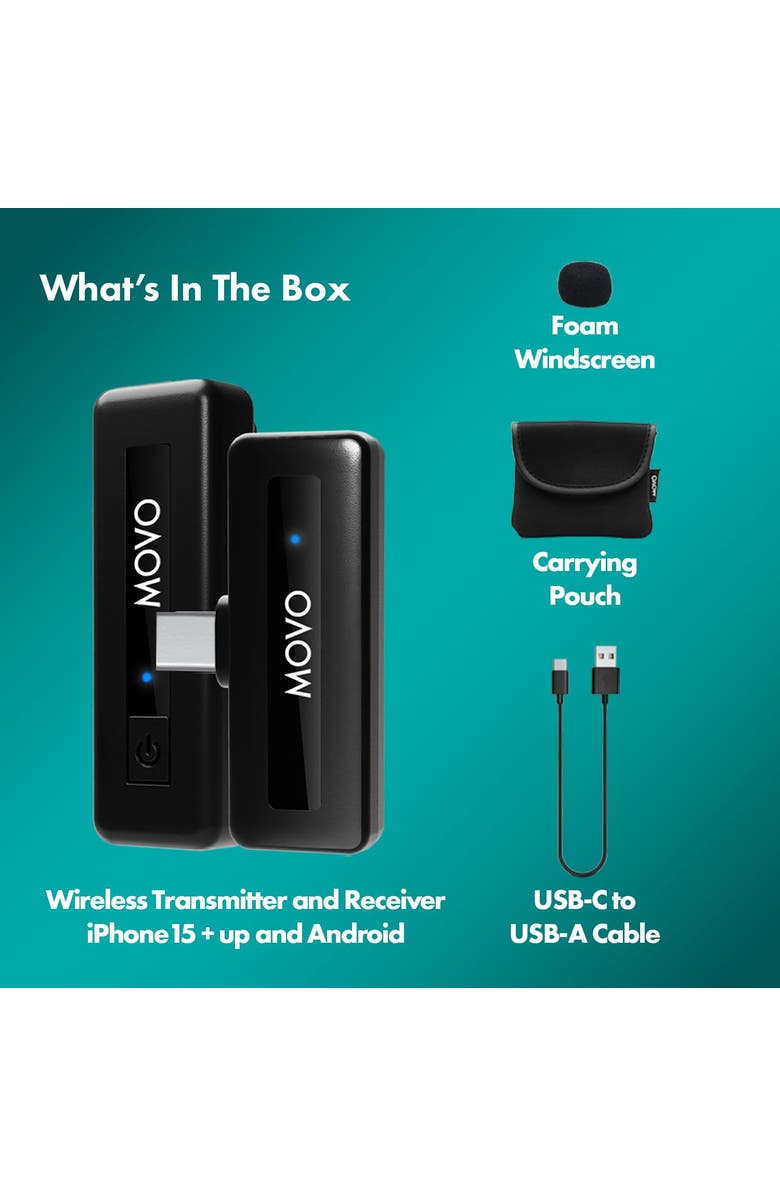 MOVO Wireless Mini UC - Ultracompact Rechargeable Wireless Lavalier Microphone System for Android, Alternate, color, Black