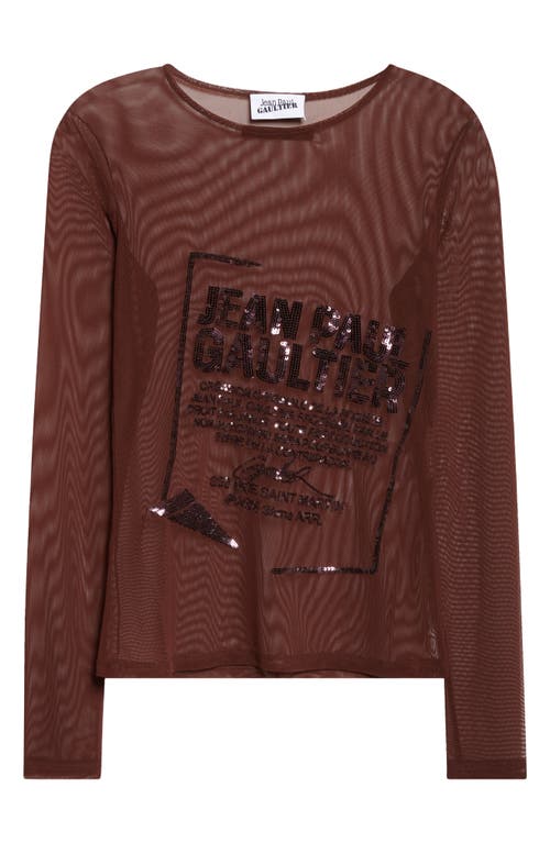 Jean Paul Gaultier Sequin Embellished Long Sleeve Mesh Top In Burgundy