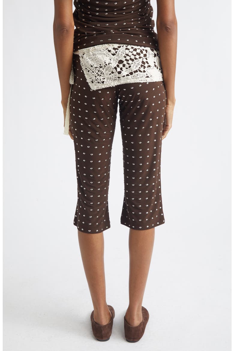 Gianna Lace Overlay Studded Jersey Capri Pants, Alternate, color, BROWN