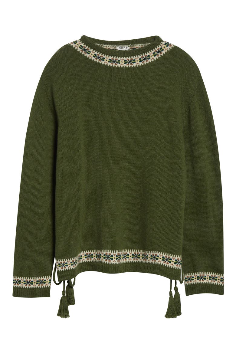 Moritz Tassel Trim Virgin Wool Sweater, Alternate, color, GREEN MULTI