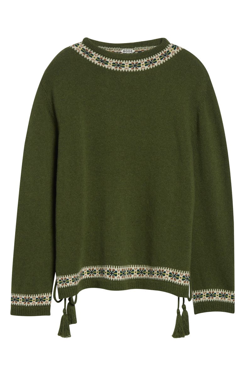 Bode Moritz Tassel Trim Virgin Wool Sweater, Alternate, color, Green Multi