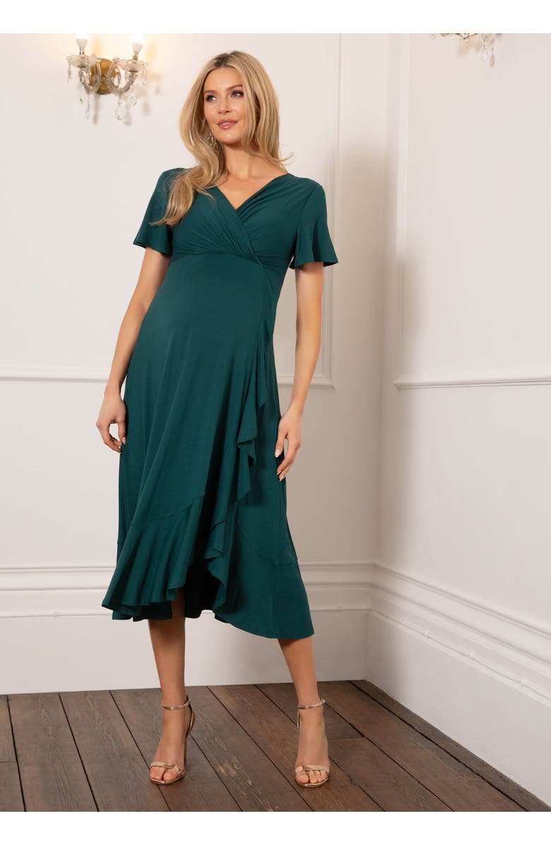 Tiffany Rose Maternity Waterfall Midi Maternity Dress, Alternate, color, Deep Green