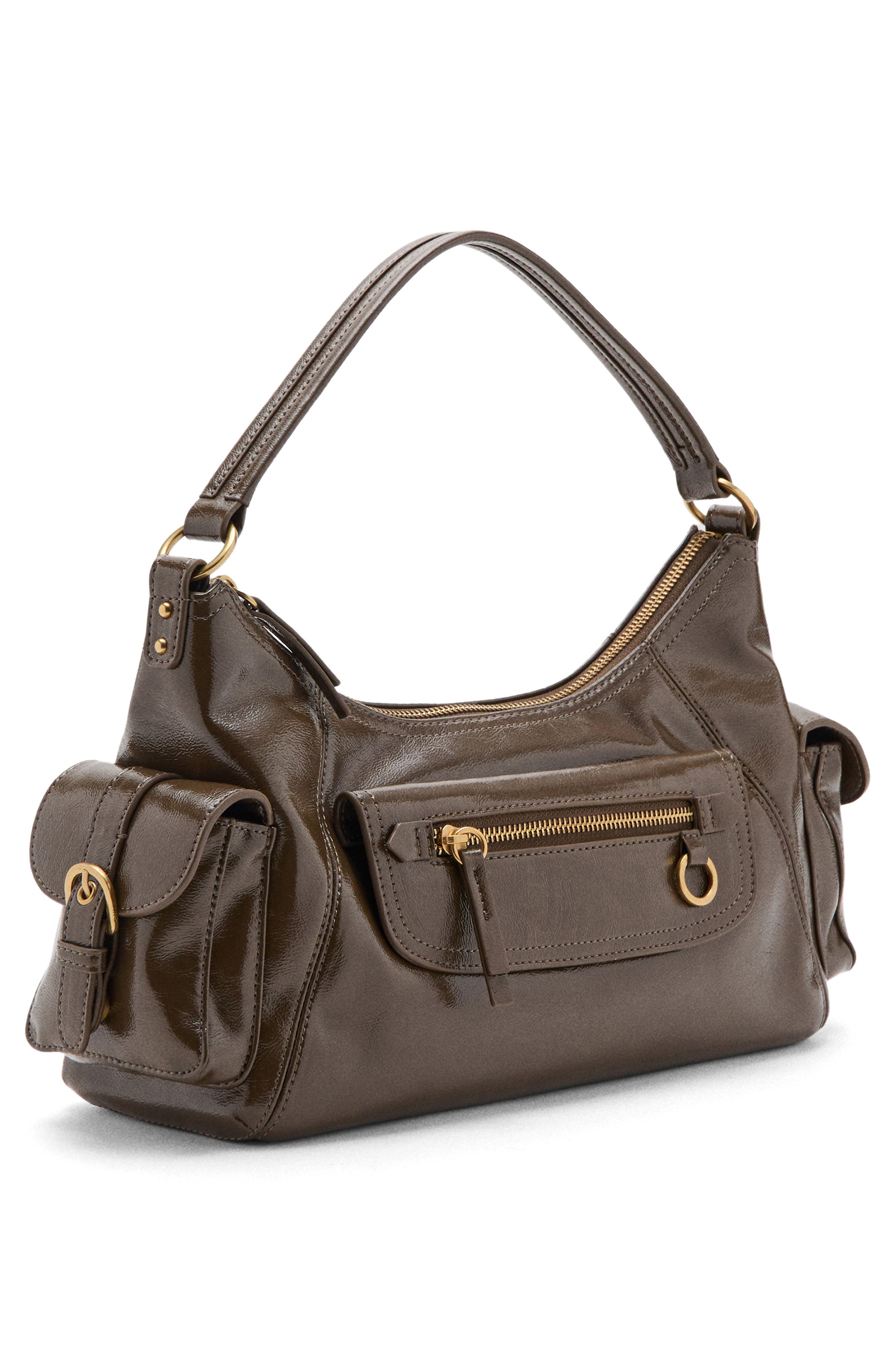 MANGO Faux Leather Shoulder Bag, Alternate, color, Khaki