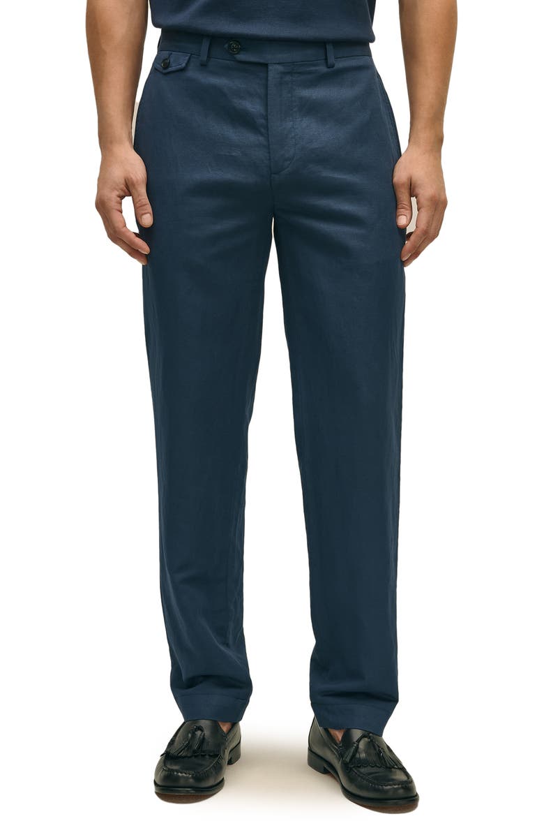 Brooks Brothers Plain Front Linen & Cotton Pants, Main, color, Mood Indigo