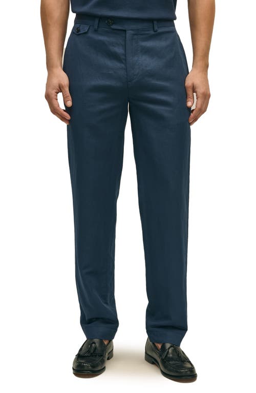 Brooks Brothers Flat Front Linen & Cotton Twill Chinos In Mood Indigo