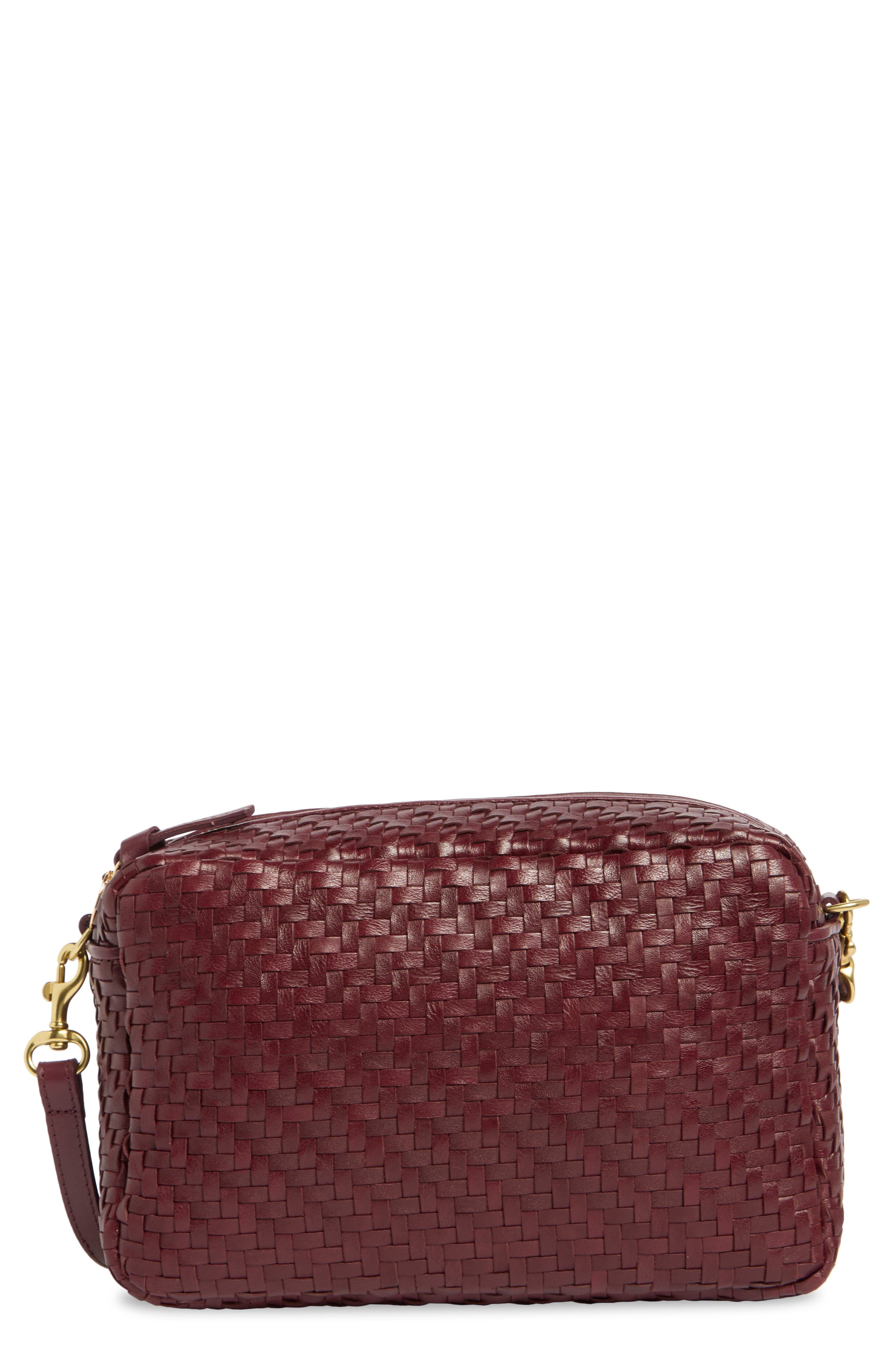 Clare V. Marisol Woven Leather Crossbody Bag, Main, color, Cassis