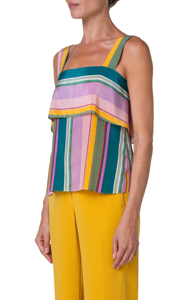 Akris punto Stripe Sleeveless Square Neck Silk Top, Alternate, color, 