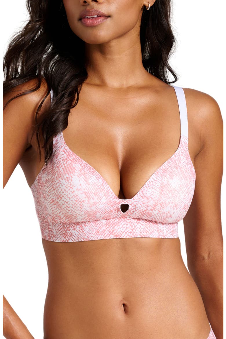 Organic Cotton No-Show V-Neck Foam Bra, Main, color, Pink Snake Print