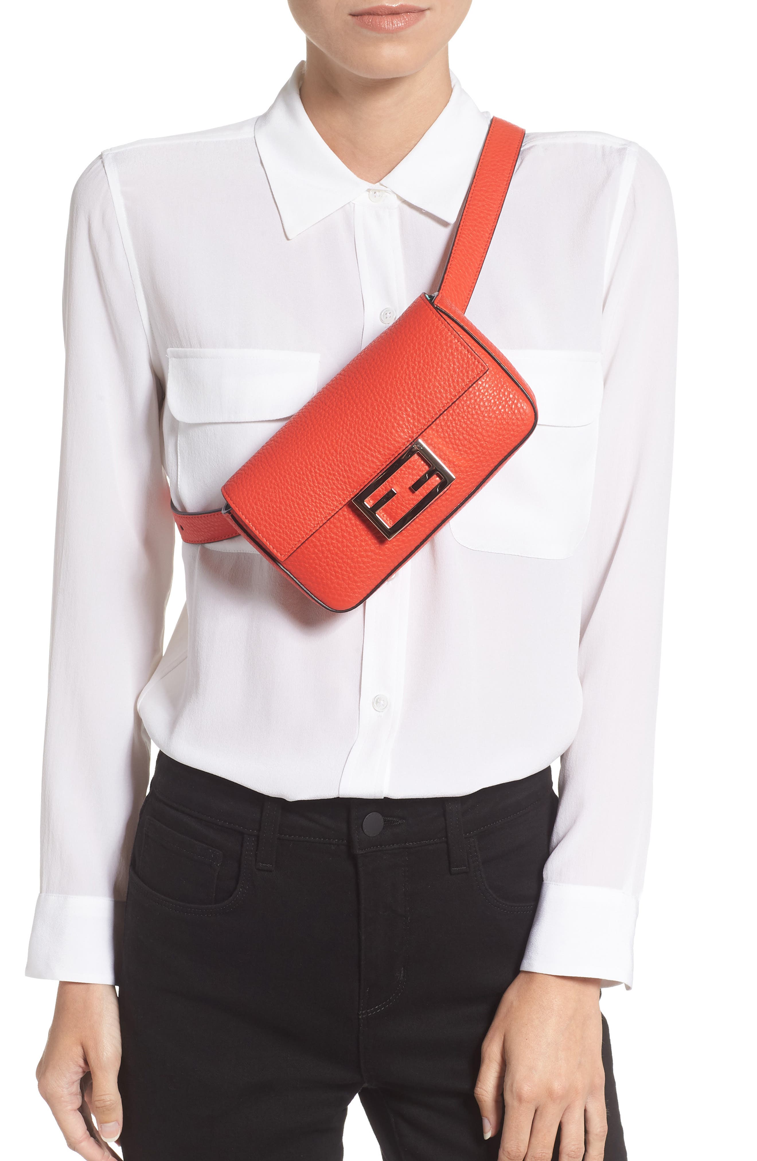 Fendi Leather Belt Bag, Alternate, color, 