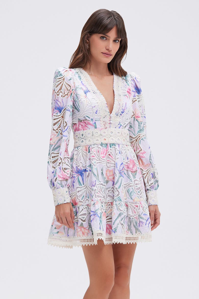 Amaryllis Embroidered Mini Dress, Alternate, color, LIGHT BLUE