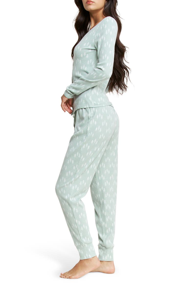 Cabin Comfort Long Pajamas, Alternate, color, AQUA ICE/ MINT TREES