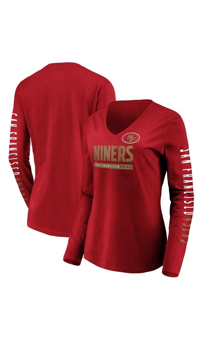 FANATICS Women's Fanatics Branded Scarlet San Francisco 49ers Slogan V-Neck Long Sleeve T-Shirt, Main, color, 