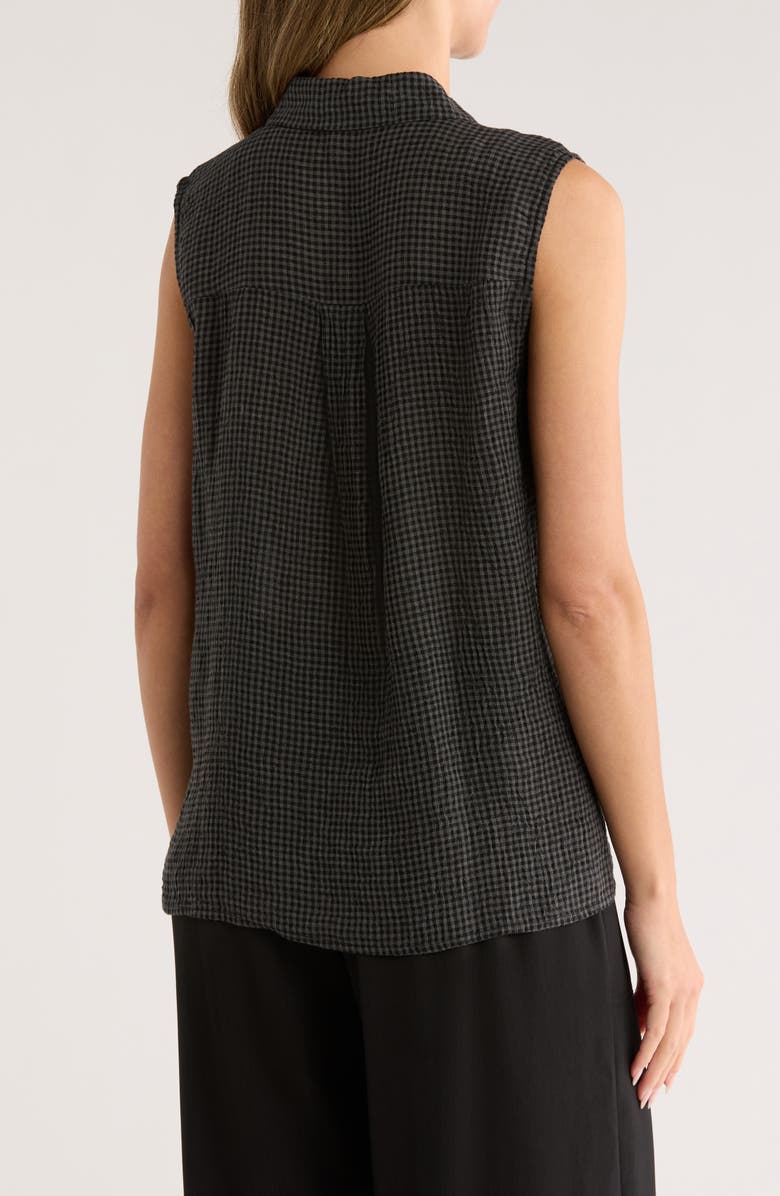 Eileen Fisher Classic Gingham Sleeveless Organic Linen Button-Up Shirt, Alternate, color,