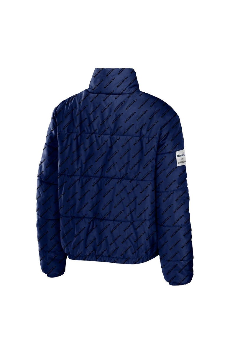 WEAR by Erin Andrews Women's WEAR by Erin Andrews College Navy Seattle Seahawks Puffer Full-Zip Cropped Jacket, Alternate, color, Blue